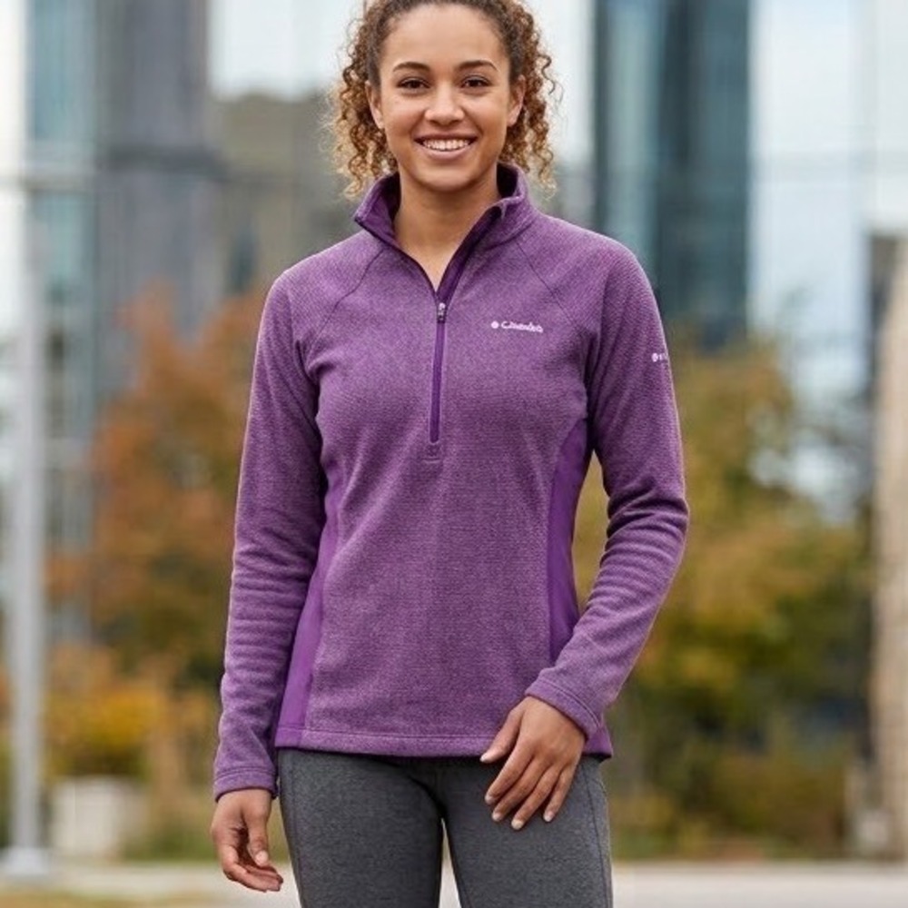 Columbia Womens Purple Striped Quarter Zip Fleece Pullover Jacket XL6018 Size M